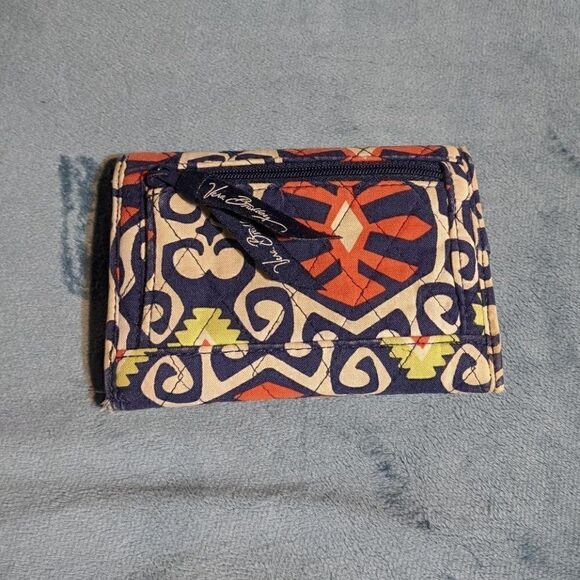 VERA BRADLEY QUILTED BLUE/ORANGE/WHITE/GREEN TRIFOLD WALLET - Picture 3 of 5